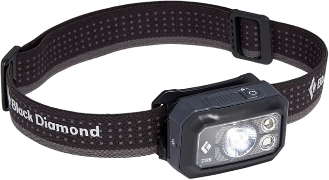 BLACK DIAMOND Storm 400 LED Headlamp, Waterproof and Dimmable Battery Powered Headlamp for Camping, Hiking, Hunting, Fishing, Work with Red Light Headlamp Mode, Graphite