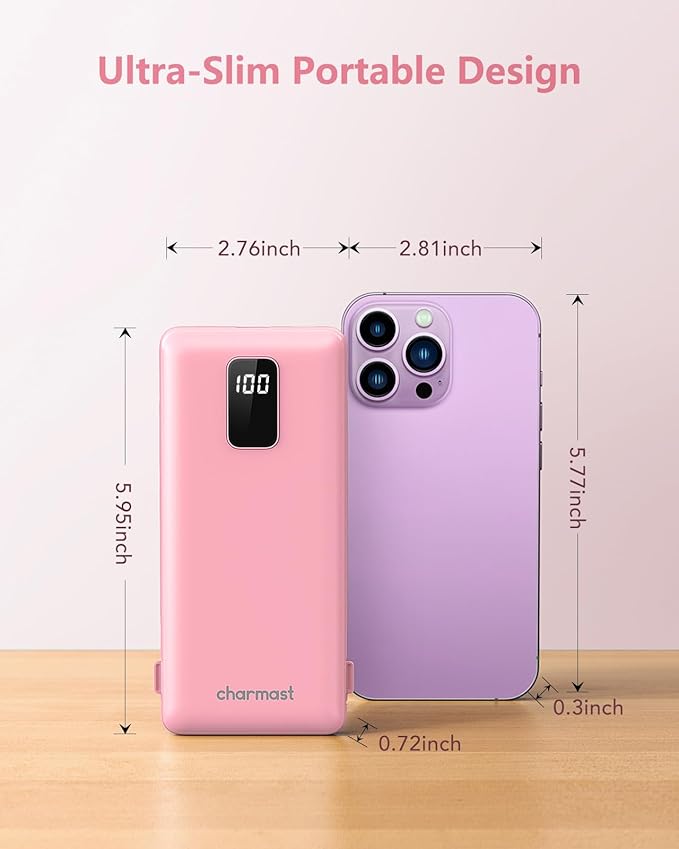 Charmast Portable Charger with Built-in Cables & Wall Plug, 10000mAh Portable Power Bank, External Battery Pack Travel Essentials Compatible with iPhone 16/15/14/13, Samsung, iPad etc