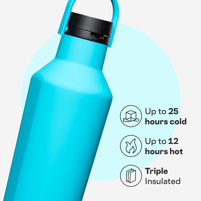 Corkcicle Sport Canteen - Keeps Drinks Cold 25 Hours - Stainless Steel Water Bottle - Triple-Insulated - Spill-Proof - Summer Drinkware Gift - Keeps Drinks Ice Cold - 32 oz - Capri Blue
