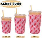 Reusable Insulated Neoprene Iced Coffee Cup Sleeve, Durable Drink Sleeve for Cold Beverages, Beverage Holder for Iced Coffee, Pink Flash