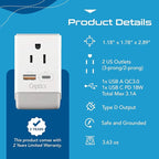 Ceptics India Maldives Power Plug Adapter Travel QC 3.0 & PD, Safe Dual USB & USB-C - 2 USA Socket Compact & Powerful - Use in Pakistan Nepal Sri Lanka - Type D AP-10 - Fast Charging