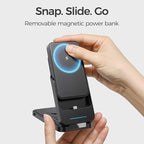 ANJANK 3 in 1 Portable Wireless Charging Station, Removable 5000mAh Mag-Safe Power Bank, Foldable Travel Magnetic Charger Stand for iPhone 17 16 15 14 13 12 Pro Max Plus, Apple Watch Series, AirPods