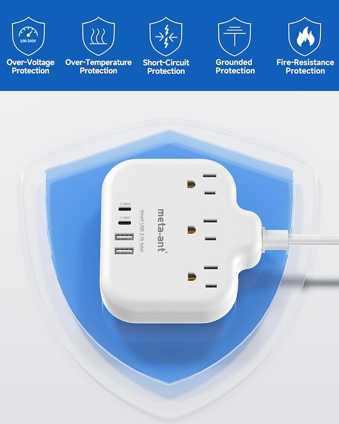 Type G Adapter for Travel,meta-ant US to UK Travel Adapter with 3ft Extension Cord,3 Outlets 4 USB(2 USB-C), Type G UK Ireland Travel Plug Adapter to British Scotland England London Hong Kong Dubai