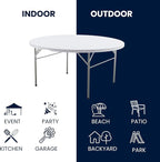 BTEXPERT Set of 2, White 5 Ft 60inch Round Plastic Folding Table Commercial Portable for Banquet Dining Wedding Party Events Home Kitchen Patio Backyard Indoor Outdoor