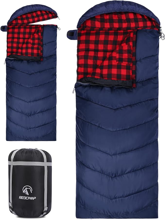 REDCAMP Cotton Flannel Sleeping Bag for Camping Backpacking, Adults Cold Weather Envelope Sleeping Bags with 2/3/4/6lbs Filling