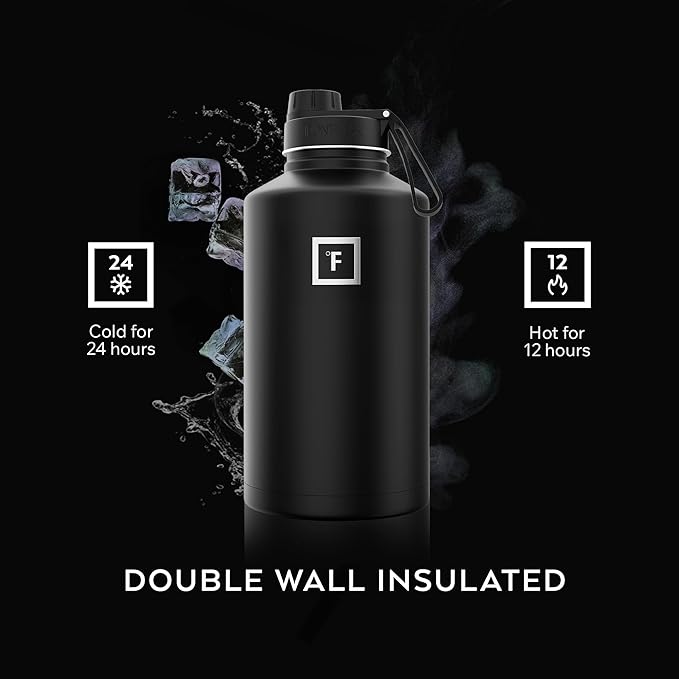 IRON °FLASK Camping & Hiking Hydration Flask with 3 Lids - Stainless Steel, Double Walled & Vacuum Insulated Water Bottle - Leak Proof & BPA Free (Bubble Gum, Spout - 64 oz)