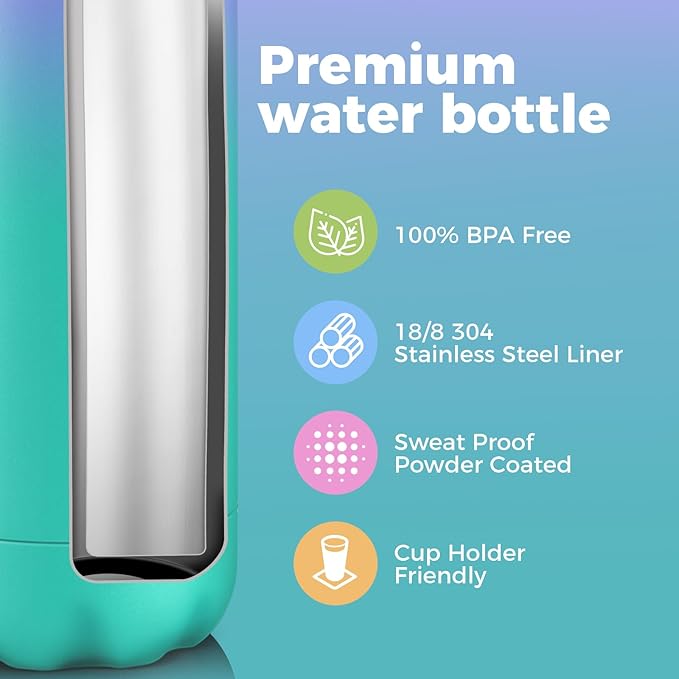 Volhoply 25oz Insulated Water Bottle 1/2/4 Pack, Double Wall Stainless Steel Vacuum Bottles, Keeps Cold & Hot, BPA Free Leak Proof Bottles (Purple Green,1 Pack)