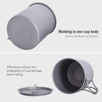 iBasingo 450ml Titanium Mug with Lid Tea Coffee Water Cup Outdoor Camping Pot Ultra-light Portable Hiking Backpacking Cooking Kit Picnic Tableware Drinkware with Foldable Handle Ti3035D