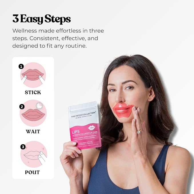 The Patch Collection® – Lips Ultimate Collagen Lip Care Patch | Hyaluronic Acid, Collagen, Strawberry Extract, Irish Moss (Pack of 3)