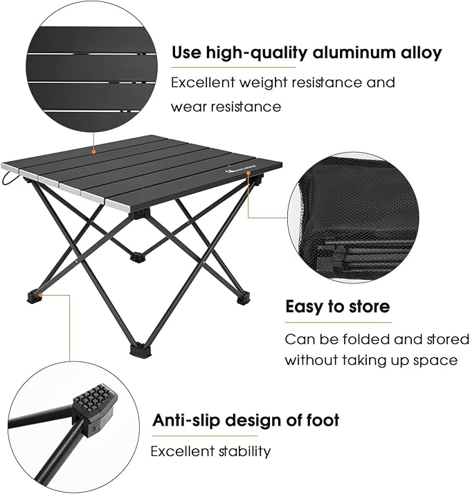 MOON LENCE Folding Beach Table, Small Folding Table, Outdoor Ultralight Aluminum Camping Table, Portable Compact Backpacking, Travel Table for Beach, Picnics, Cooking, Hiking
