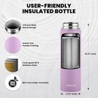 Insulated Water Bottle 20 oz, Triple Wall Vacuum Stainless Steel (Cold for 48 Hrs), Leak Proof & Non-BPA, Kids Water Bottle Jug for School with Straw Spout Lids, Lilac