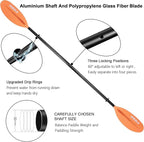 Kayak Paddle 4 Pieces Aluminum Shaft and PP Blade Floating 86.6in/220cm, 90.5inch/230cm Lightweight Oars