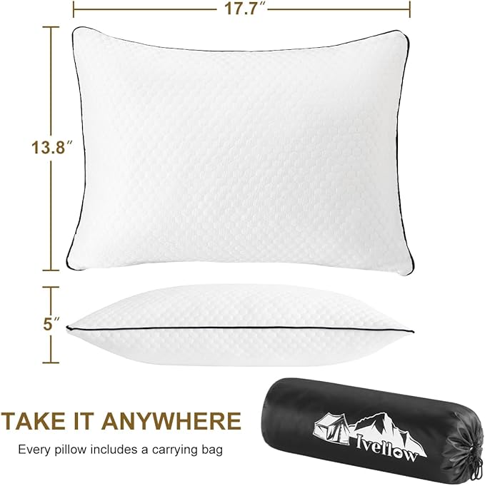 Ivellow Travel Pillow Camping Pillow for Sleeping Small Cooling Shredded Memory Foam Pillow Compressible Compact Medium Firm,Breathable Soft Cover,Outdoor Car Backpacking Hiking Essential Gear White S