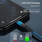 Essri 2Pack for iPhone Charger Cord 3FT, Lighting Cable 3 Feet to USB Charging Cable, Nylon Braided Charging Cord 3 Foot Compatible with iPhone 14 13 12 11 X XS XR Pad - Blue