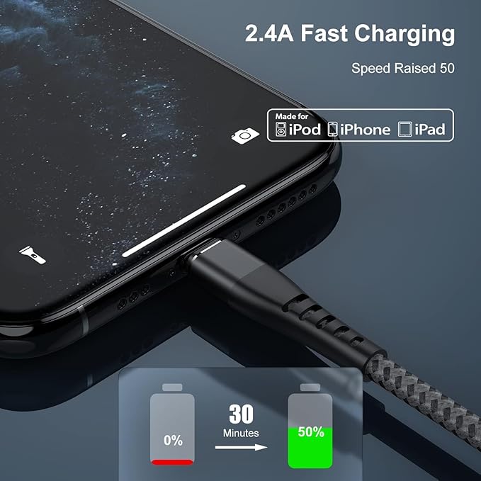 Essri 2Pack for iPhone Charger Cord 1FT, Lighting Cable 1 Feet to USB Charging Cable, Nylon Braided Charging Cord 1 Foot Compatible with iPhone 14 13 12 11 X XS XR Pad - Gray