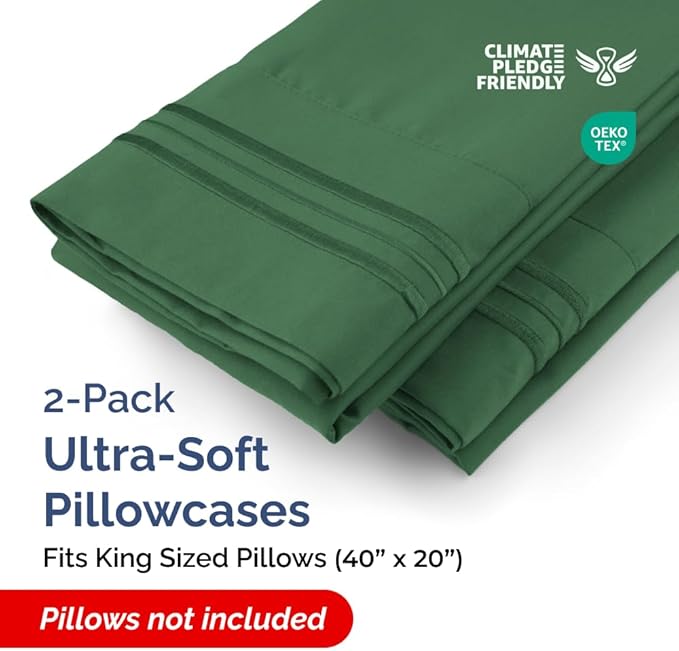 King Pillow Cases Set of 2 - Ultra Soft Hotel Quality Pillowcase Covers - Comfy Cozy Bedding for Women, Men, Kids & Teens - Machine Washable Pillow Protectors - 2 Pieces Set - King Size Emerald Green