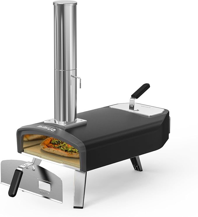 Outdoor Pizza Oven 12“ Wood Charcoal Fired Pizza Oven with Square Pizza Stone, Portable Pizza Stove for Outside Backyard Camping Picnics