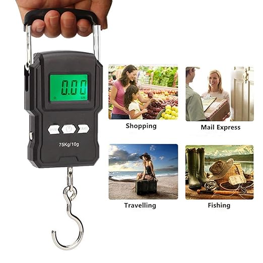 Rechargeable Lugagge Scale Portable Electronic Hook Scale Digital Hanging Bag Luggage Weight Scale Fishing Scale with Measuring Tape 165Lb Black