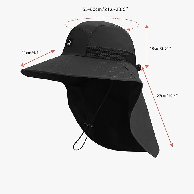 Rosoz Outdoor Sun Hat for Men Women, UPF50+ Protection Safari Cap Wide Brim Mesh Fishing Hat with Neck Flap Beach Garden