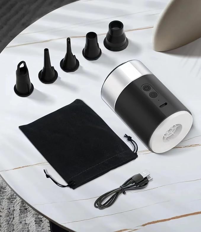 LIBERRWAY Electric Air Pump for Inflatables - Rechargeable Tiny Pump - Cordless Portable Air Pump with Camping Lantern, Quick-Fill Air Mattress Pump for Camping, Pool Floats