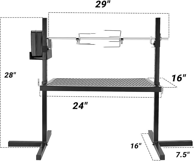 Onlyfire Adjustable Outdoor Camping Rotisserie Grill System and Spit Kit with Portable DC 3V Motor and 29 Inch Hexagon Spit Rod