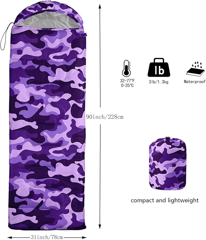 Sleeping Bags for Adults and Kids Backpacking Camping Sleeping Bags for Girls and Boys Lightweight Waterproof Cold/Warm Sleeping Bag for All Season