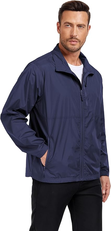 Mens Windbreaker Jackets Lightweight Packable Windproof for Casual Hiking Outdoor