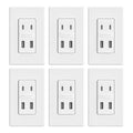 ELEGRP 42W Fast Charge & Power Delivery 4-Port USB Charger, Wall Outlet with 4 USB Ports, UL/CUL Listed, Wall Plate Included, 6 Pack, Matte White