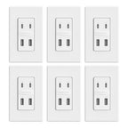 ELEGRP 42W Fast Charge & Power Delivery 4-Port USB Charger, Wall Outlet with 4 USB Ports, UL/CUL Listed, Wall Plate Included, 6 Pack, Matte White