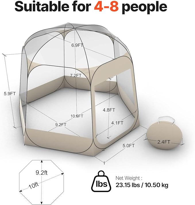 VEVOR Pop up Sports Tent, 8 Sizes Optional Clear Bubble Tent for 1-6 Person, Waterproof Outdoor Pod with Floor Mat & Top Cover, Garden Igloo Dome Tents Camping Shelter for Sports Watching