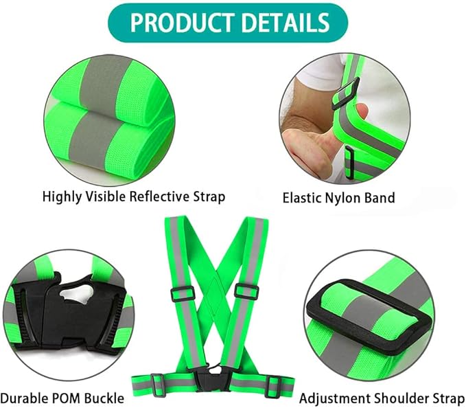 Running Reflective Vest Gear 3 Pack, Adjustable Safety Vest High Visible Reflective Belt Straps Night Walking Vest