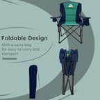 Colegence Heavy Duty Camping Chair for Adults Set of 2, Oversized Heavy People Foldable Padding Outside Camp Chairs, with Cooler Bag Cup Holder, Side Pocket for Lawn,Sport,Outdoor,Dark Blue