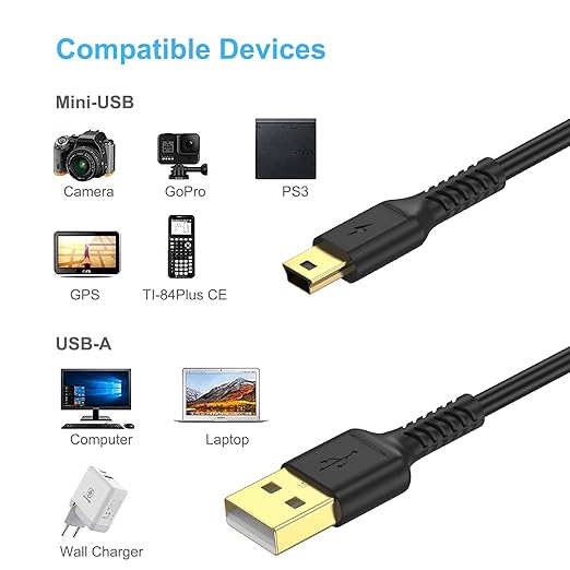 ULIFTUS 10FT Mini USB Cable, Standard USB 2.0 to USB Mini B Charging Cord Durable PS3 Controller Cable Compatible with MP3 Player, Camera, Dash Cam, Hero 3+(Black)