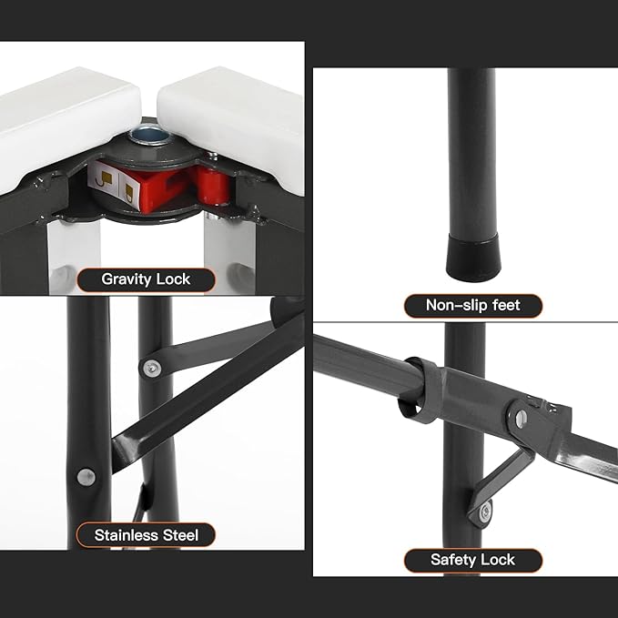 BestOffice 8FT Picnic Table Folding Table Camping Table Plastic Table Fold Up Table Lock for Party Event,White