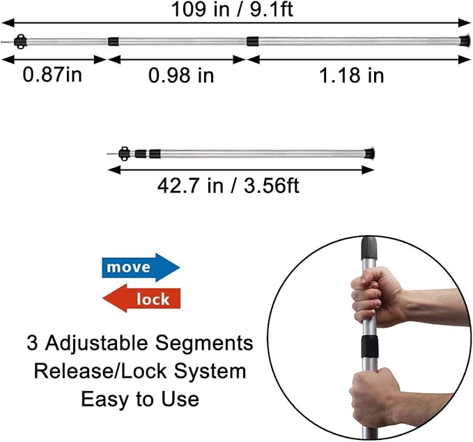 Sunnyglade 2 Pcs Adjustable Tarp Poles, Silver , Telescoping Aluminum Rods Portable Awning Poles for Camping,Backpacking,Hiking(Set of 2)
