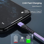 iPhone Charger 1ft, Apple MFi Certified Short Lightning Cable Strong Nylon Braided Charging Cable 1 Foot, Fast iPhone USB Cord for Apple iPhone 14/13/12/11/X/XS/XR/8/iPad Mini Air-Purole