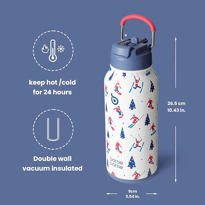 BOTTLE BOTTLE 32oz Insulated Water Bottle Stainless Steel Sport Water Bottle with Straw Dual-use Lid Design for Gym with Pill Box