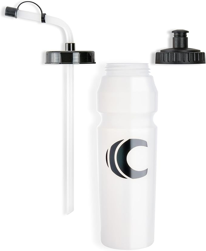 Cannon Sports 1 Liter Sports Water Bottle, BPA-Free, 34 Oz Capacity, Large Mouth, 2 lids (Straw and Squeeze), Great For Helmet Sports Such As Hockey, Lacrosse, Football, Boxing (Clear)