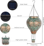 Stargarden Hot Air Balloon Solar Lantern, Butterfly Hollow Out Metal Hot Air Balloon Decorations, Green Hanging Solar Lantern, Waterproof Outdoor Lights for Porch Decor