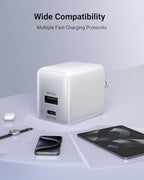 wegear USB C Fast Charging Charger, 30W Dual-Port GaN Nano Charger with Foldable Plug for iPhone 17/16/15 Series, iPad, Galaxy S24 Ultra and More Series, (White, 2 Pack & 2 Cable)