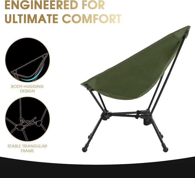 MOON LENCE Portable Snap-Lock Camping Chair, Folding Compact Chair, Lightweight Foldable Backpacking Support 330 lbs (Green)