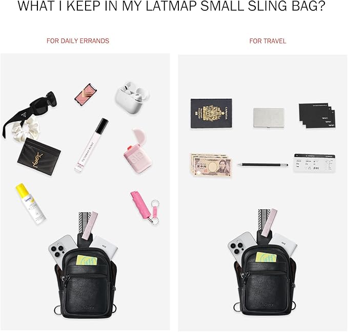 3L SMALL Sling Bag Fanny Packs For Women Men Mini Crossbody Chest Belt Travel Bag Purse Handbag Faux Leather Fashion Cute Black