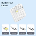 Solar Power Bank 12000mAh,Small Solar Charger Built in 4 Cables,USB C Input/Output,Dual Flashlight External Battery Portable Charger Power Bank for iPhone,Tablet,Samsung