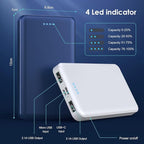 [2 Pack] Portable Charger Power Bank 10000mAh,Ultra Slim Compact External Battery Pack with USB C Input & Output Backup Charger Compatible with iPhone 16/15/14/13, Galaxy S24,Android etc-Blue+White