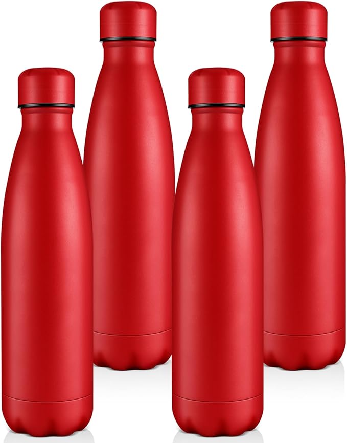 Volhoply 25oz Insulated Water Bottles Bulk 1/2/4 Pack, Metal Sports Water Bottles, Keeps Cold & Hot, BPA Free Leakproof Bottle (Red,4 Pack)