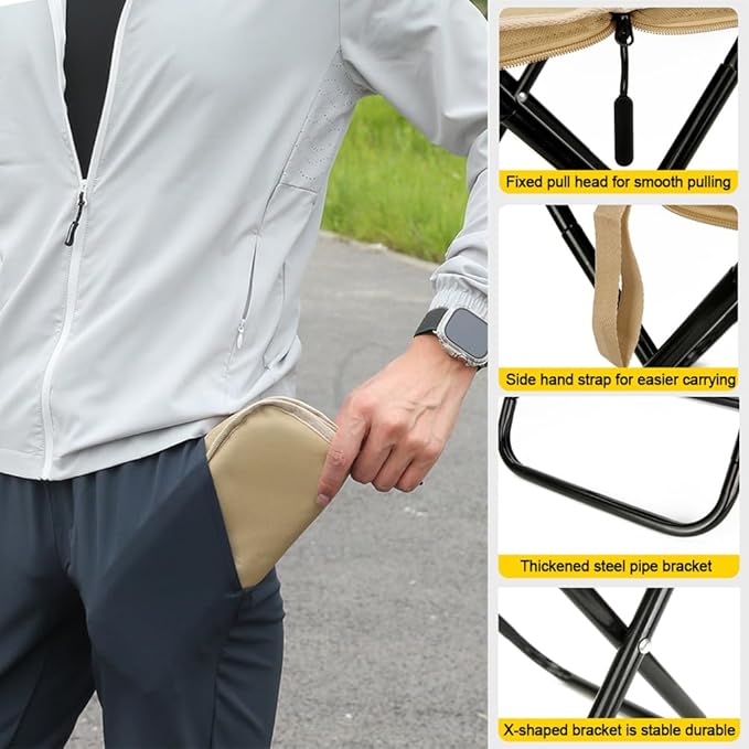 Folding Camping Stools, Portable Collapsible Fishing Stool, Lightweight Compact Foldable Chair for Outdoor Hiking Travel Picnic (Black)