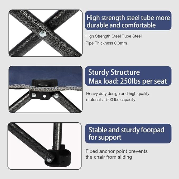 Northroad Outdoor Camping Chair Set of 3,Folding Padded Camp Chair,Collapsible Conversation Set w/1 Sofa,2 Single Chairs for Family Patio,Beach (Blue)