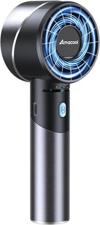 AMACOOL Portable Handheld Turbo Fan, 17Hrs Runtime, 4 Speeds Wind, Cool Metal Body, Rechargeable Battery Personal Fan, Mini Pocket Fans for Girl Woman Man Travel Makeup Camping Outdoor-Black Grey