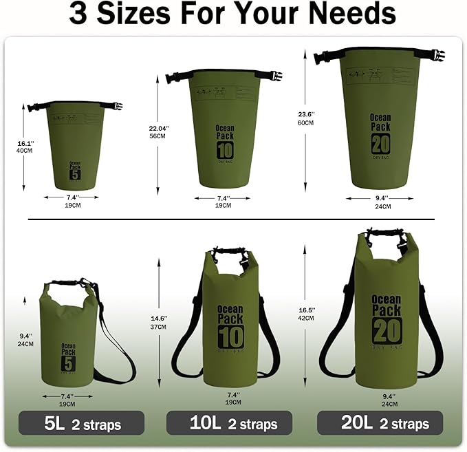 Dry Bag Waterproof Backpack 5L/10L/20L/30L Roll Top Waterproof Bag,Floating Dry bags for Kayaking,Swimming,Boating,Camping,Beach.