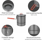 Bulin Camping Pot, 1.5L High Efficiency Backpacking Pot Ultralight Camping Cooking Set Cookware Gear with Heat-Proof Handle & Heat Exchanger for Outdoor Picnic Hiking Travel